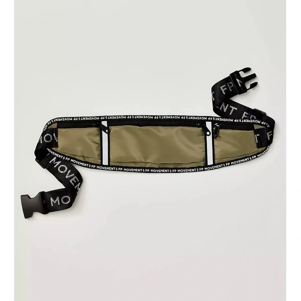 Free People NEW 3 Pocket Runner Belt Bag Olive & Black Waist Pack